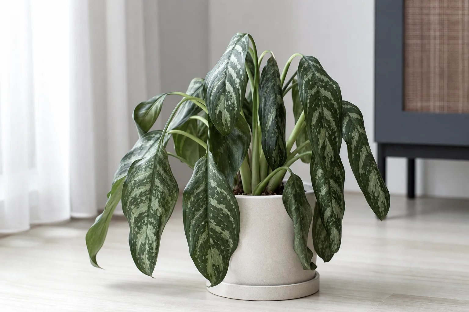 Drooping Leaves on Aglaonema Maria - visible symptom on the plant
