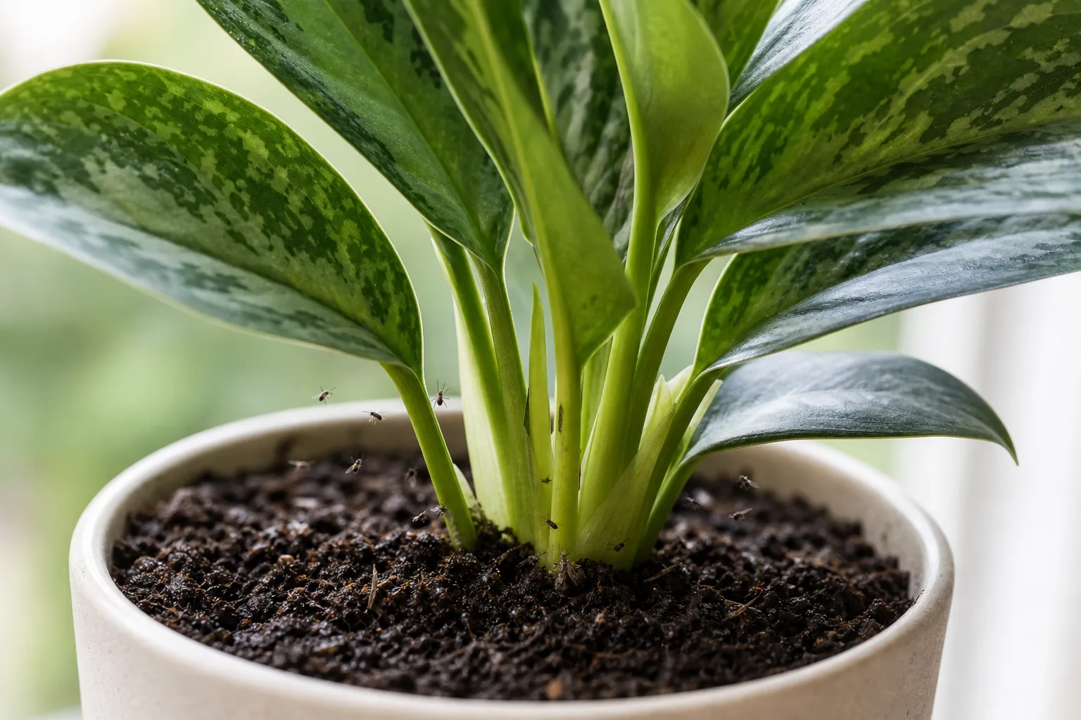 Fungus Gnats on Aglaonema Maria - visible symptom on the plant