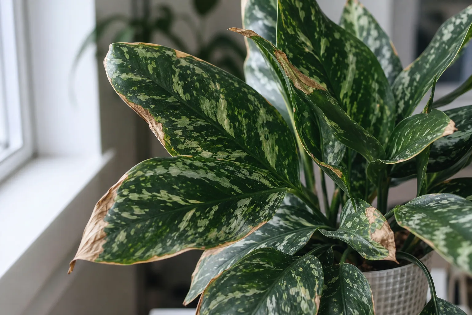 Low Humidity on Aglaonema Maria - visible symptom on the plant