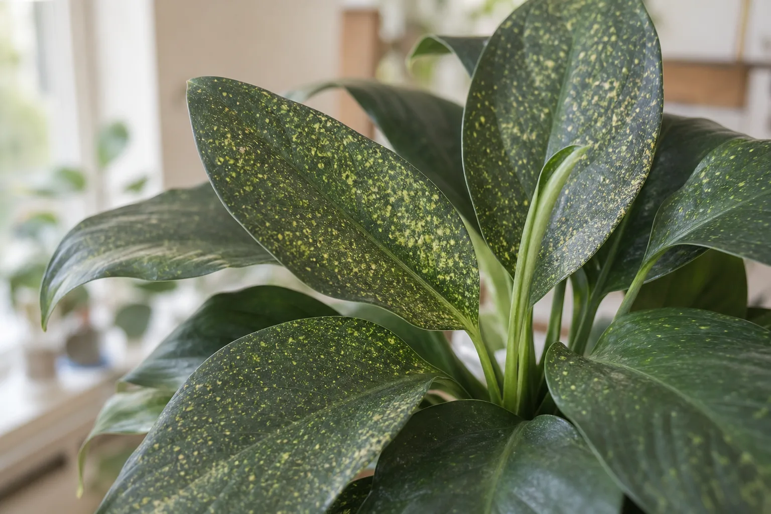 Spider Mites on Aglaonema Maria - visible symptom on the plant