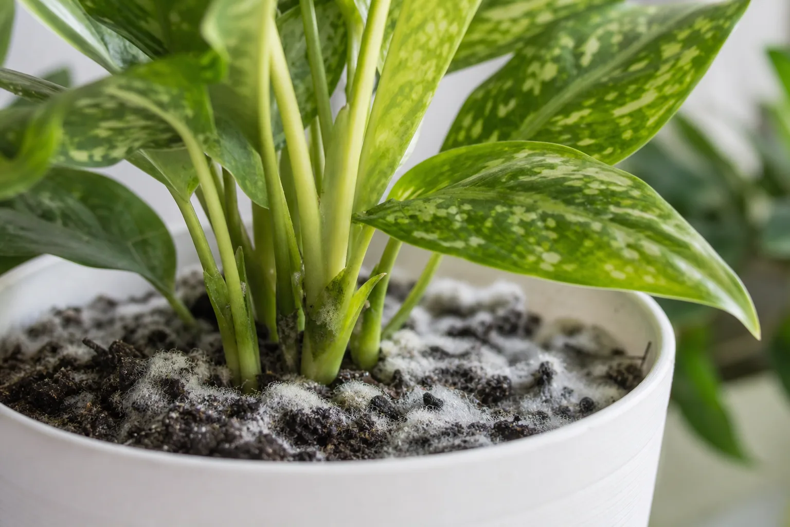 Mold on Soil on Aglaonema - visible symptom on the plant