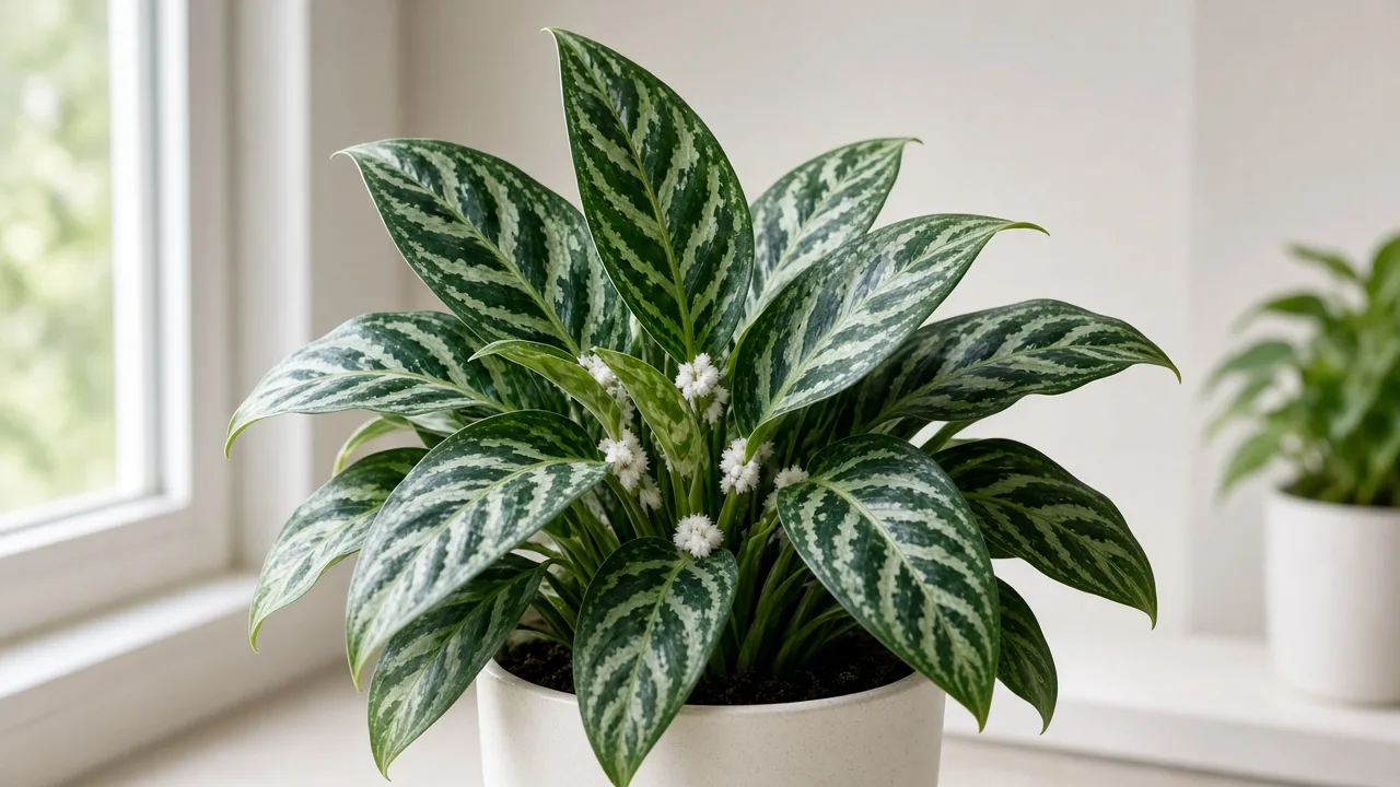 Cottony mealybugs on Aglaonema pictum tricolor foliage, a sign to isolate and inspect the plant