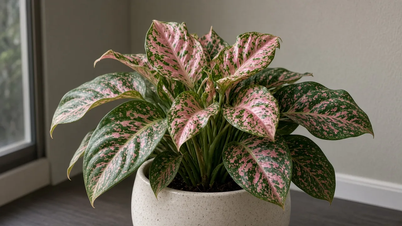 Distorted leaves on Aglaonema Pink Dalmatian - puckered and twisted new growth on speckled pink foliage