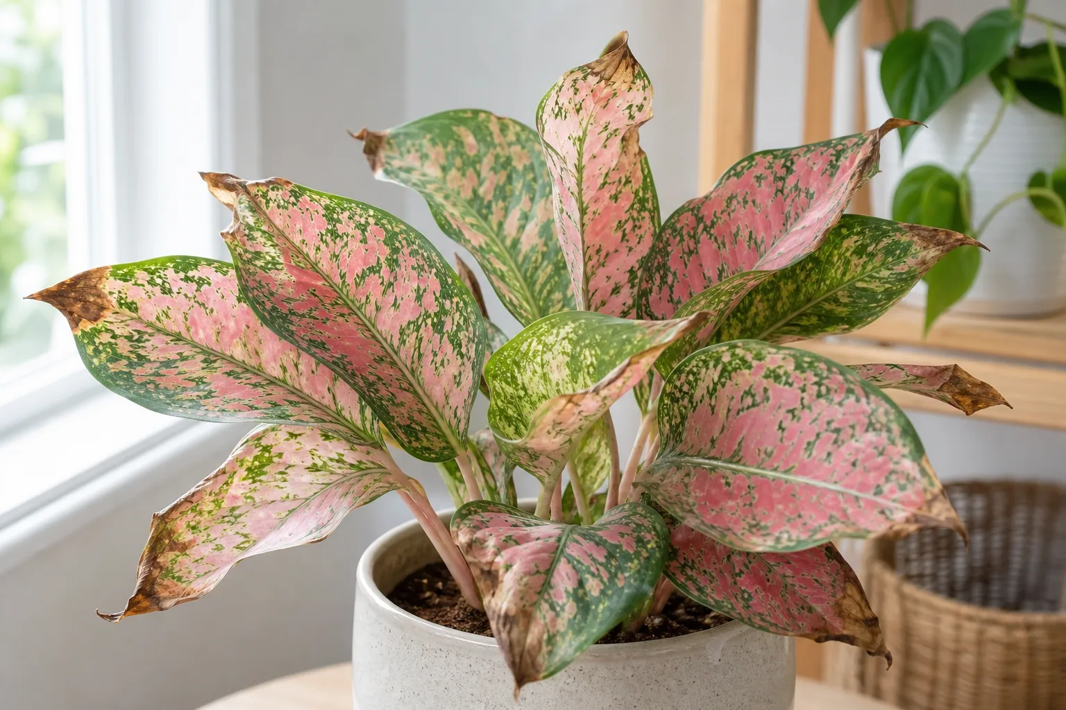Low Humidity on Aglaonema Pink Dalmatian - visible symptom on the plant