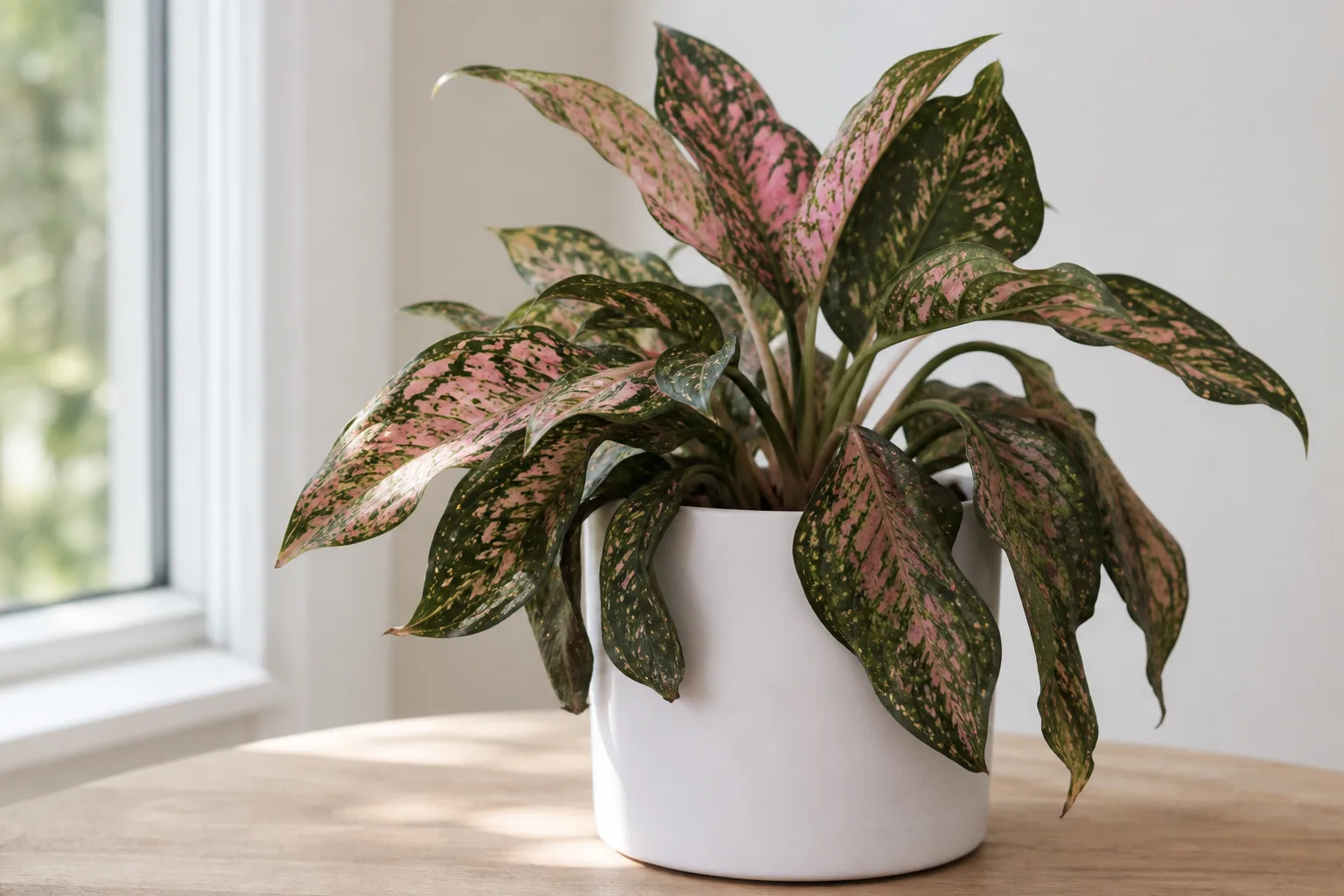 Wilting on Aglaonema Pink Dalmatian with limp pink-speckled leaves