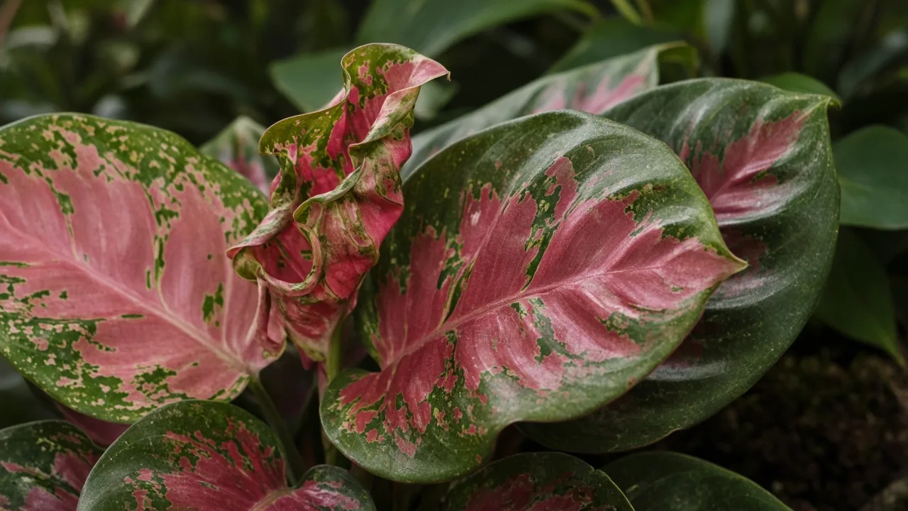 Distorted Leaves on Aglaonema Red Siam - visible symptom on variegated Chinese evergreen foliage