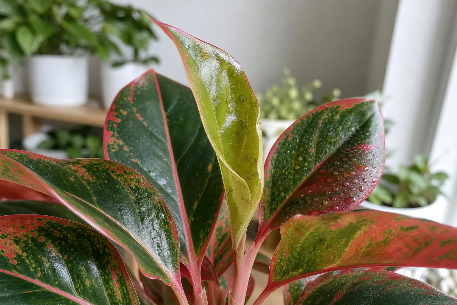 Aphids on Aglaonema Red Valentine - visible symptom on the plant