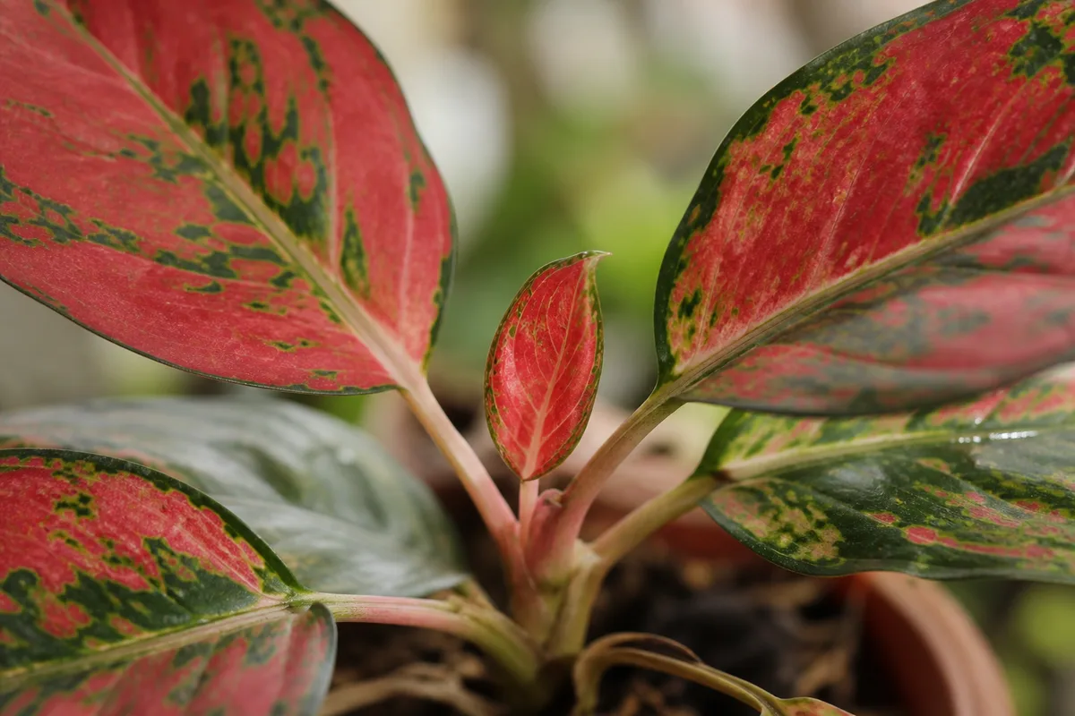 Close-up of Slow Growth on Aglaonema Red Valentine - diagnostic detail