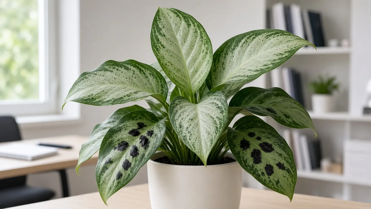 Black Spots on Aglaonema Silver Bay - dark leaf spots on silver-green foliage