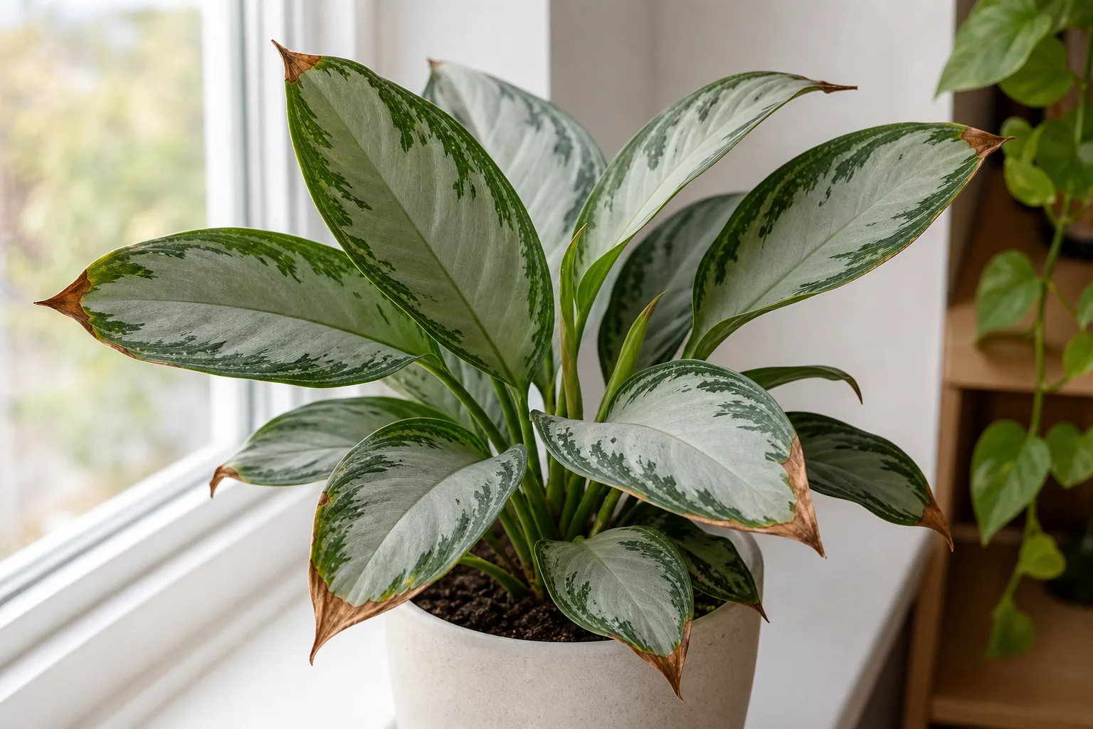 Brown Tips on Aglaonema Silver Bay - visible symptom on the plant