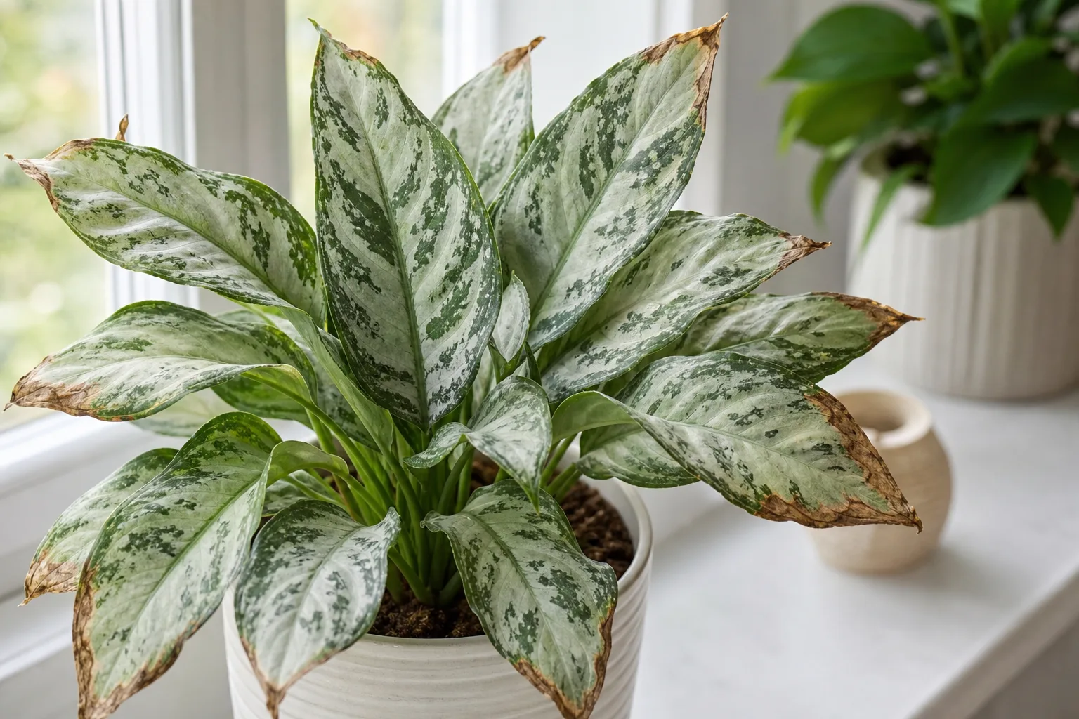 Low Humidity on Aglaonema Silver Bay - visible symptom on the plant