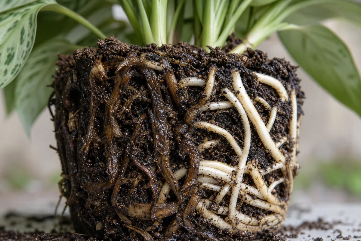 Close-up of Root Rot on Aglaonema Silver Bay - diagnostic detail