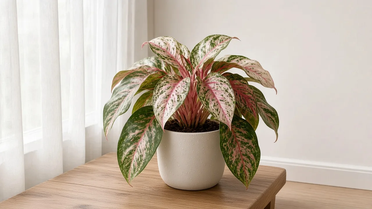 Overwatering on Aglaonema Super White - yellow lower broad leaves on a heavy pot with dark damp soil in dim light