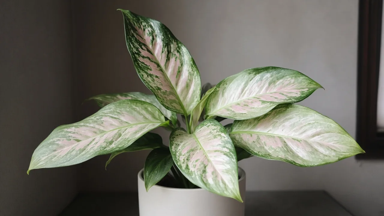 Pale Leaves on Aglaonema Super White - visible symptom on variegated Chinese evergreen foliage