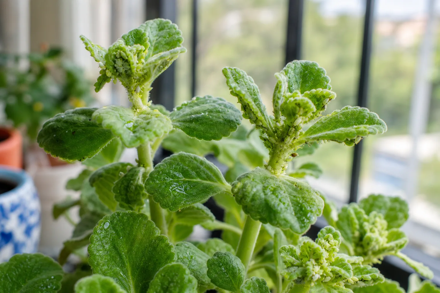 Aphids on Ajwain Plant - visible symptom on the plant