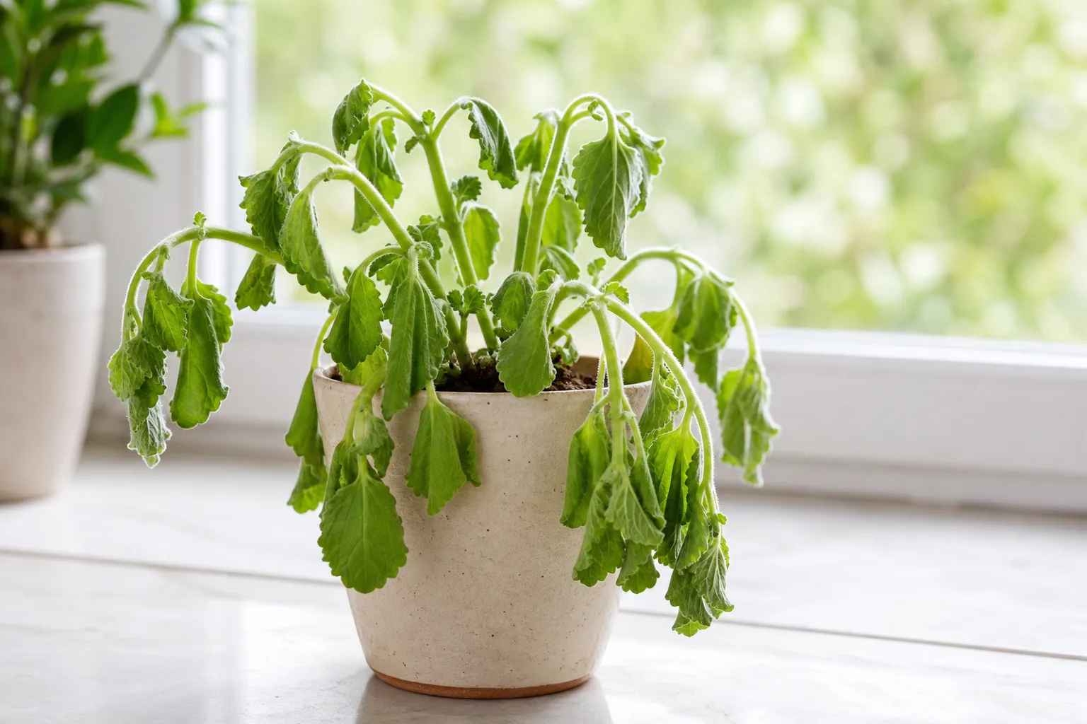 Drooping Leaves on Ajwain Plant - visible symptom on the plant