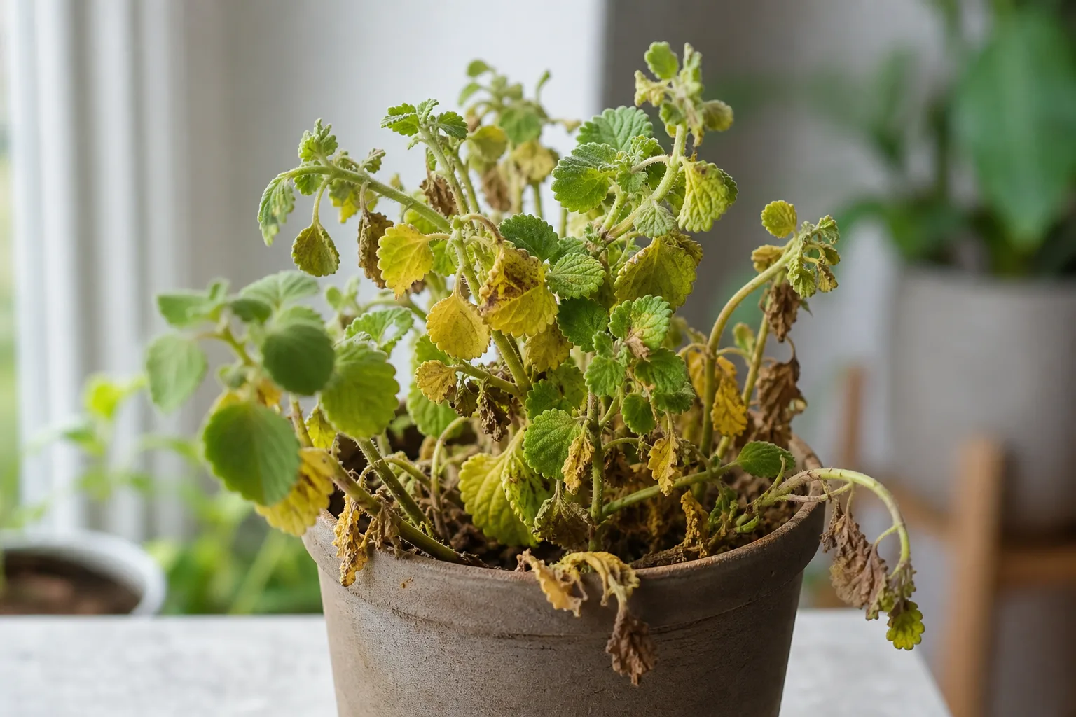 Root Rot on Ajwain Plant - visible symptom on the plant
