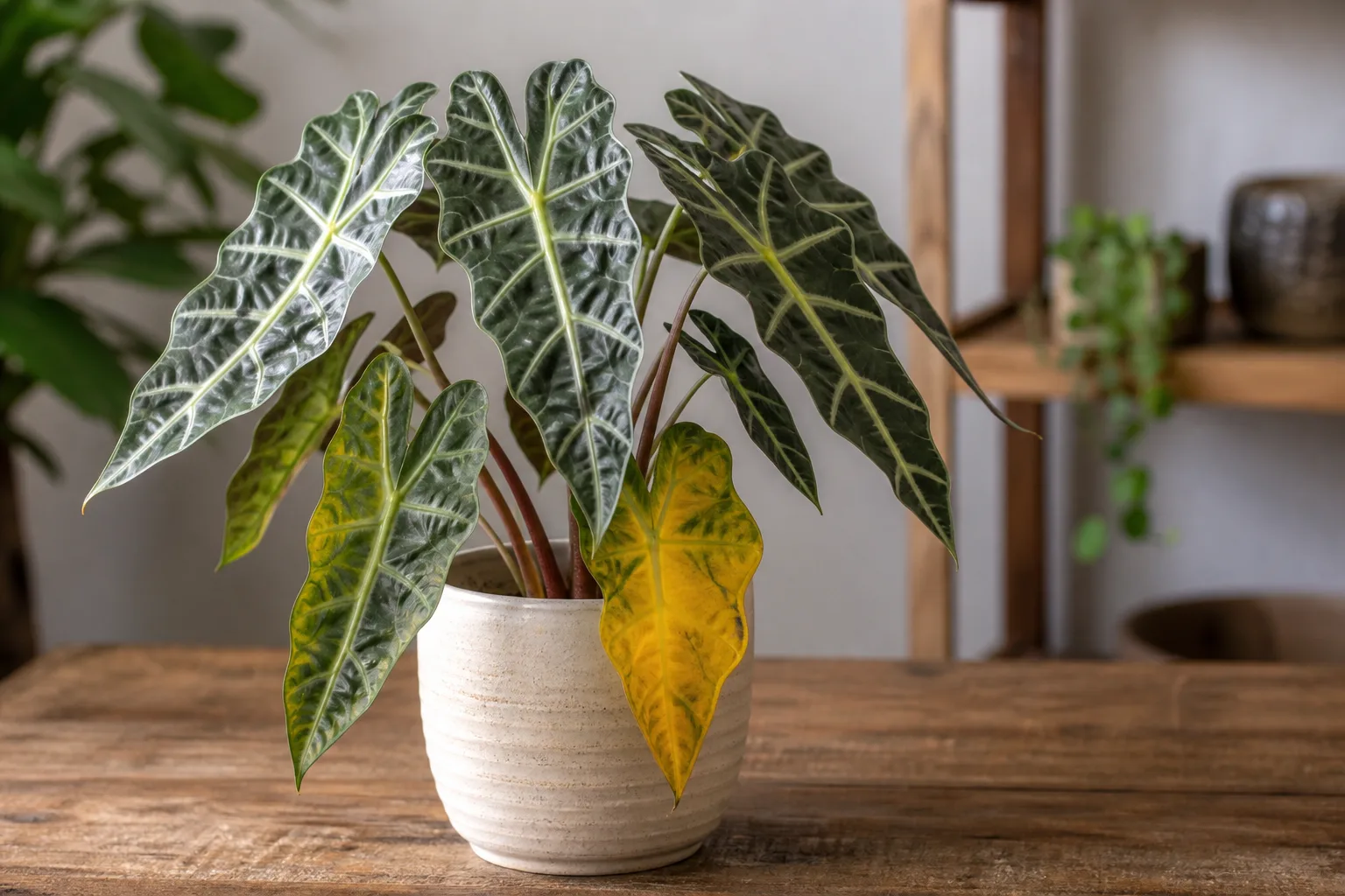 Yellow Leaves on Alocasia Amazonica - visible symptom on the plant