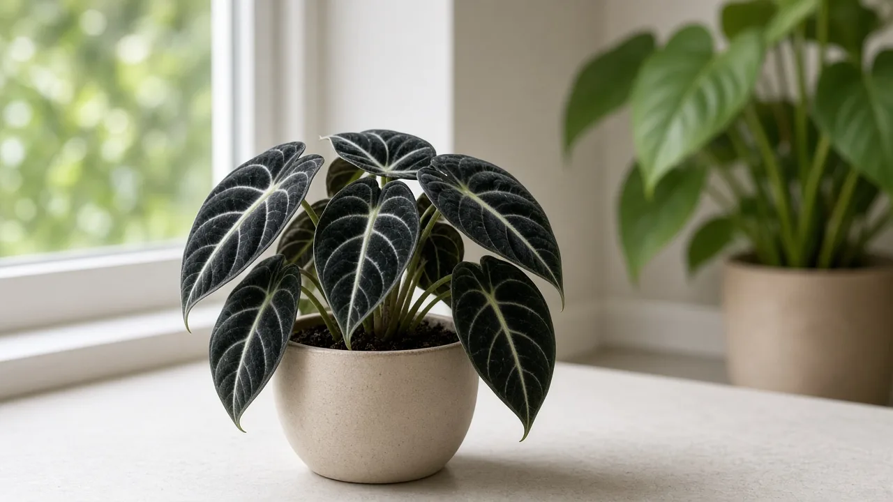 Wilting on Alocasia Black Velvet - compact velvet foliage collapsed with limp bullate leaves on short petioles