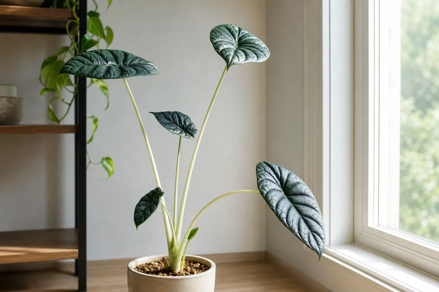 Leggy Growth on Alocasia Dragon Scale - visible symptom on the plant