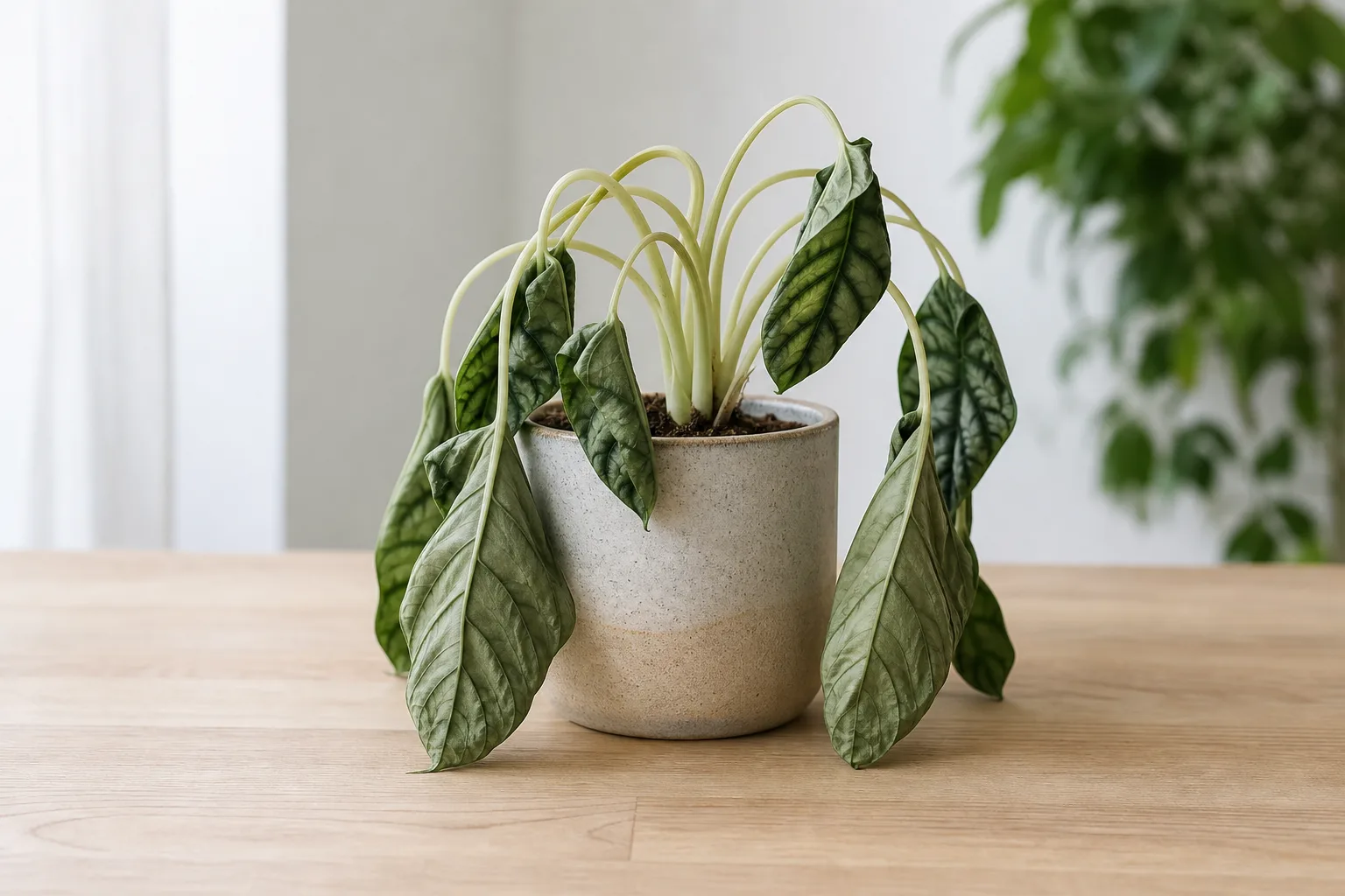 Wilting on Alocasia Dragon Scale - visible symptom on the plant