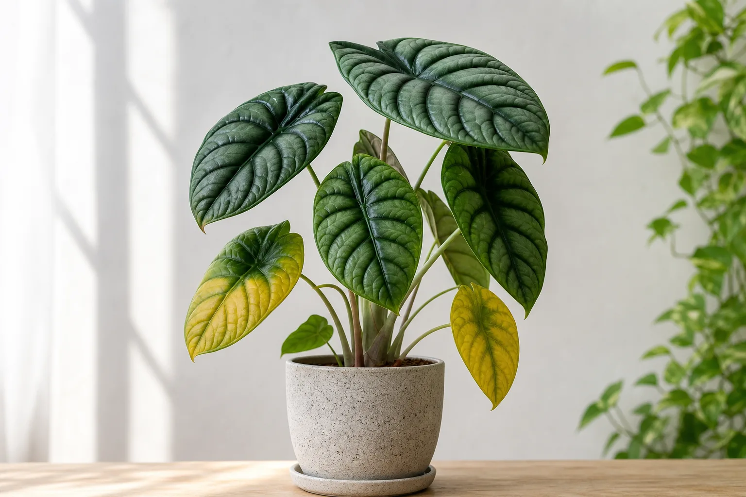 Yellow Leaves on Alocasia Dragon Scale - visible symptom on the plant