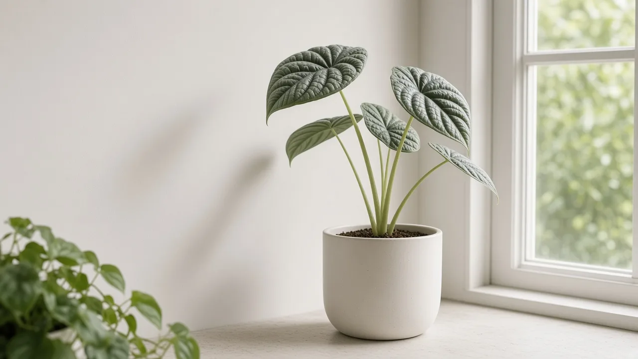 Not enough light on Alocasia Maharani - Grey Dragon alocasia with dull bullate leaves leaning toward a dim window