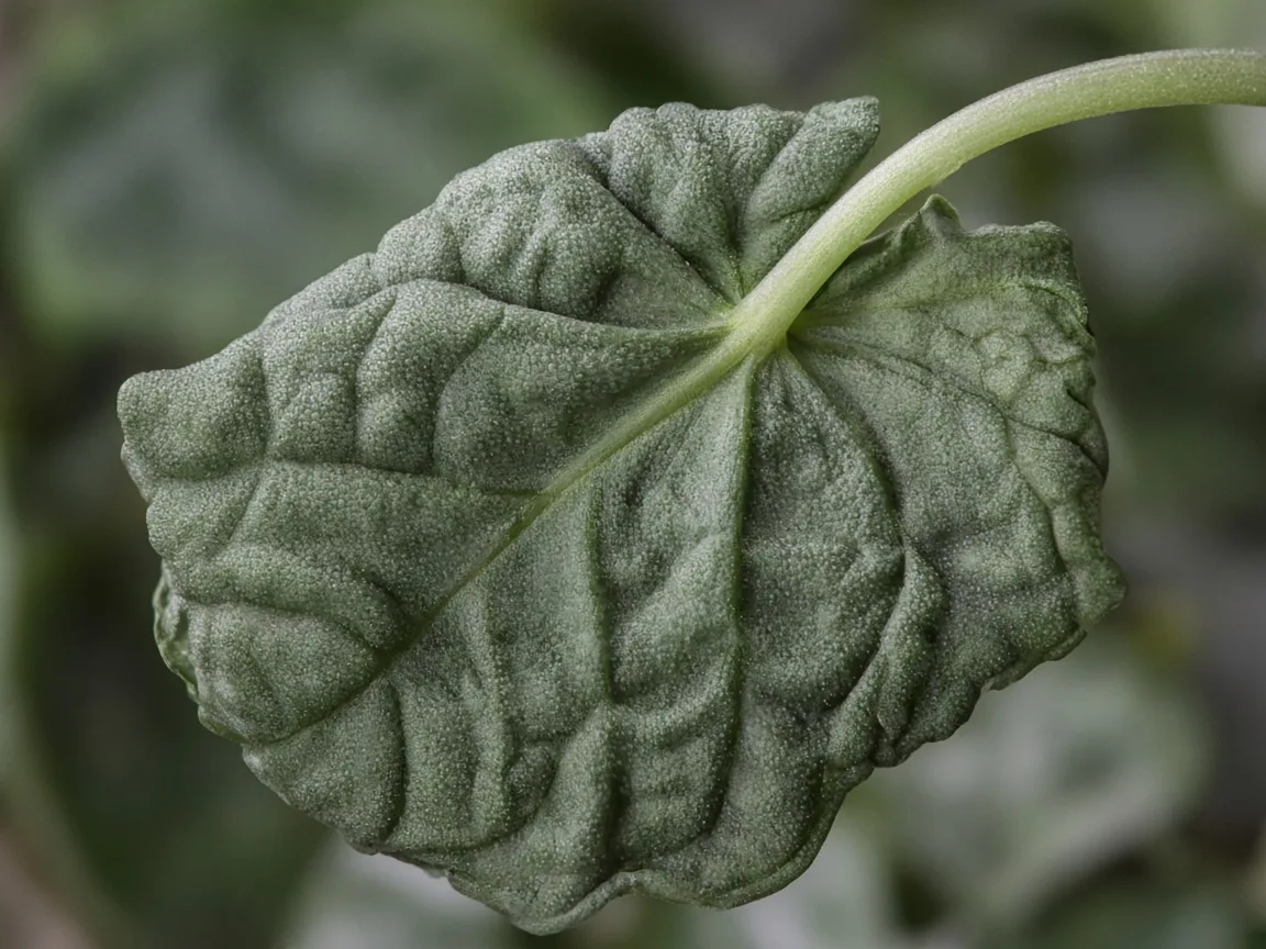 Close-up of wilting on Alocasia Maharani - collapsed bullate leaf and limp petiole
