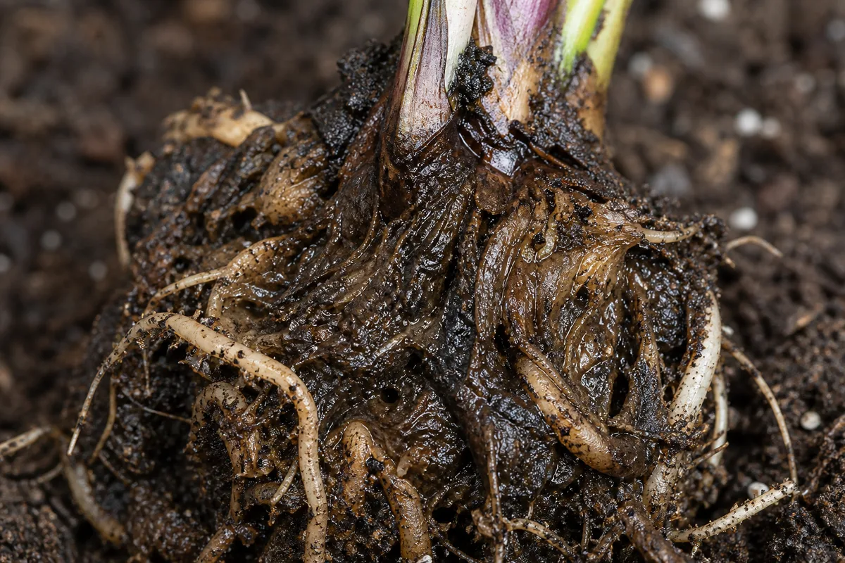 Close-up of Root Rot on Alocasia Polly - diagnostic detail