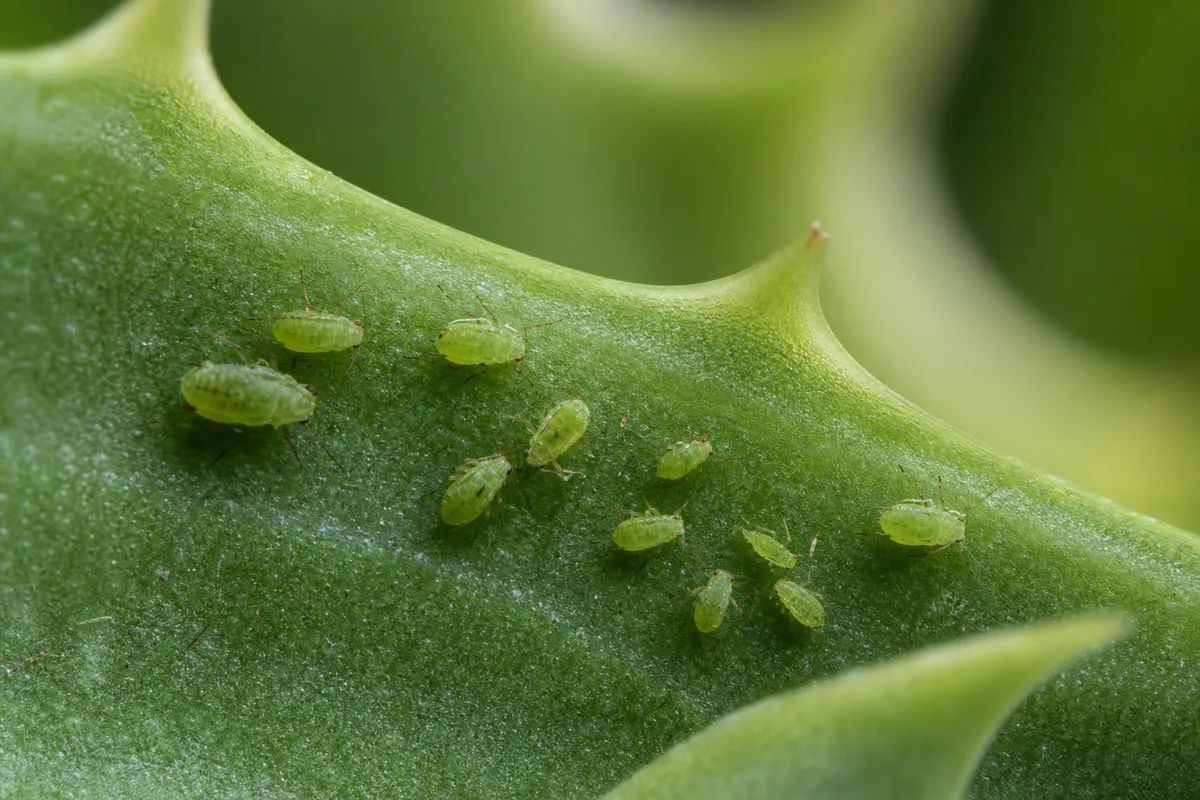 Close-up of Aphids on Aloe Vera - diagnostic detail