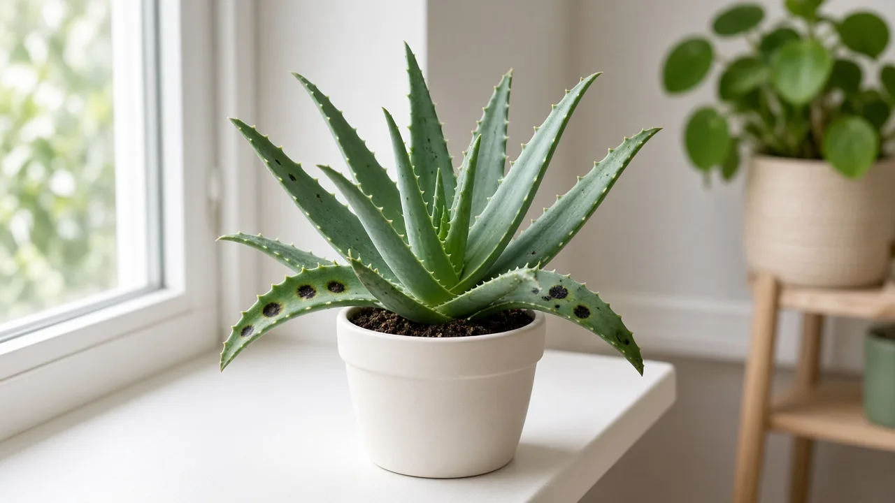 Black Spots on Aloe Vera - visible symptom on the plant