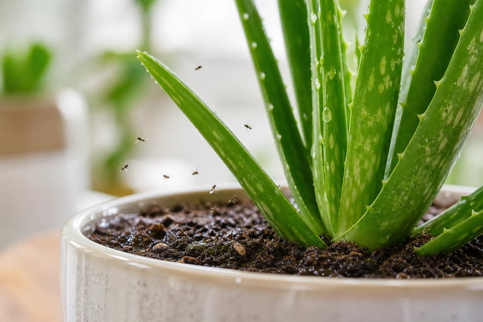 Fungus Gnats on Aloe Vera - visible symptom on the plant