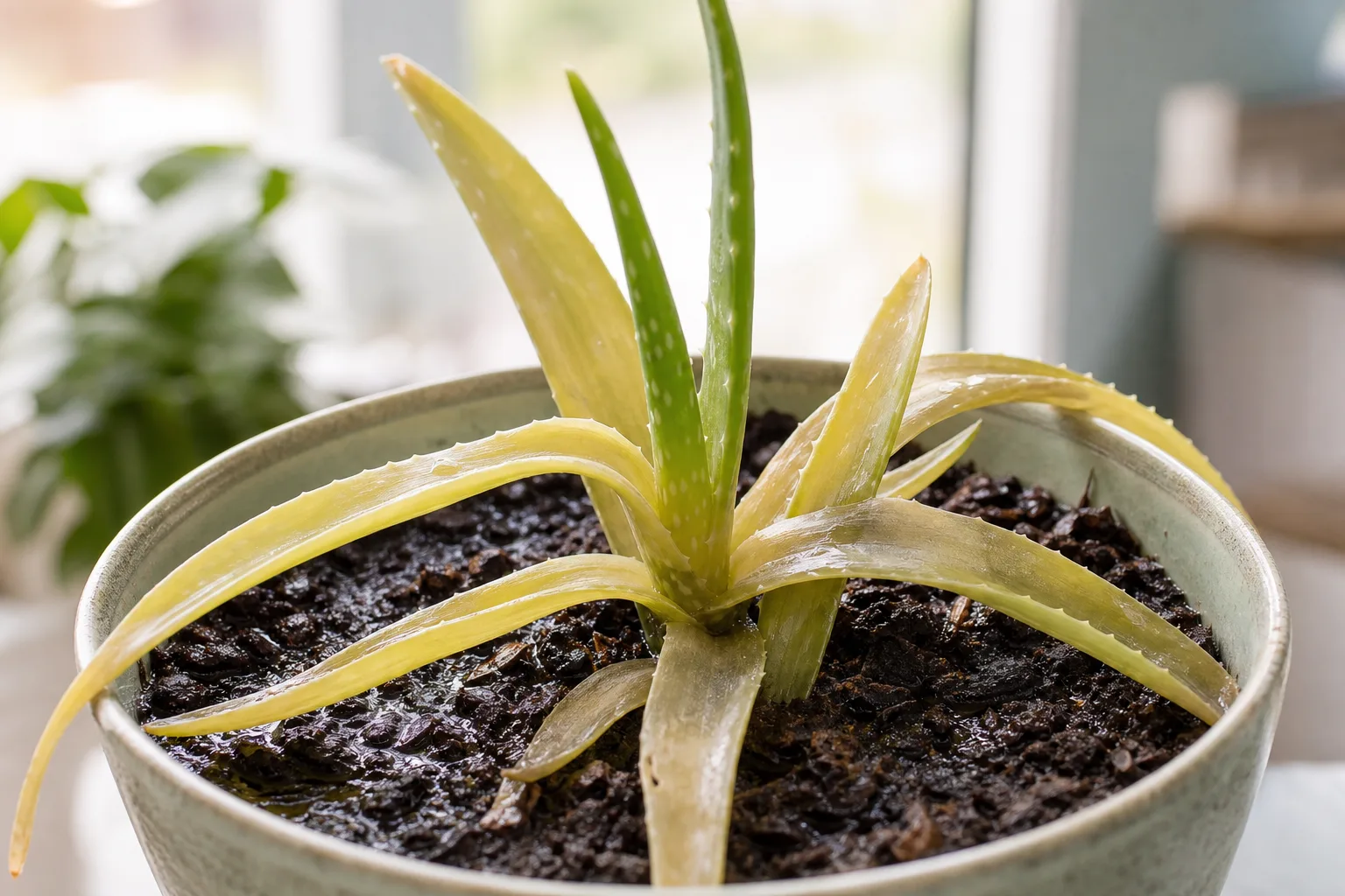 Overwatering on Aloe Vera - visible symptom on the plant