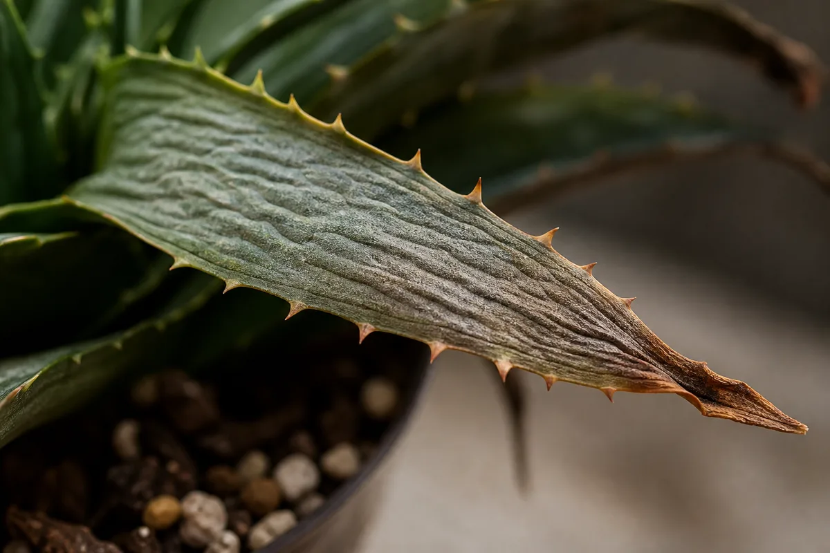 Close-up of Underwatering on Aloe Vera - diagnostic detail