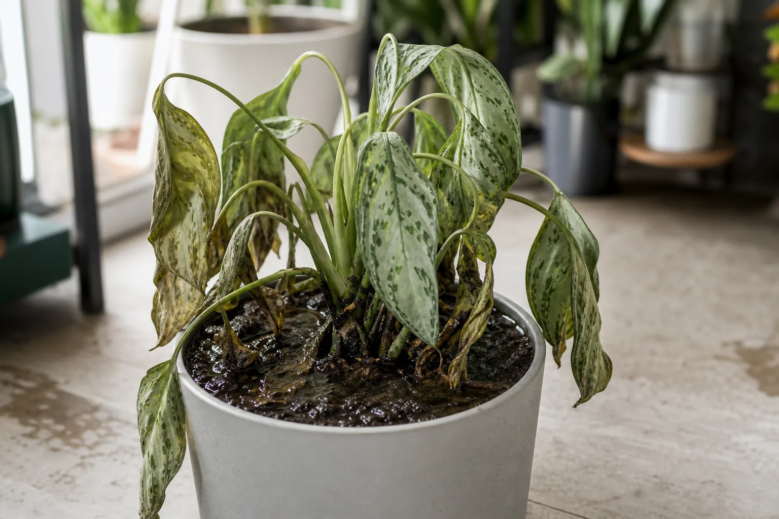 Root Rot on Aluminum Plant - visible symptom on the plant