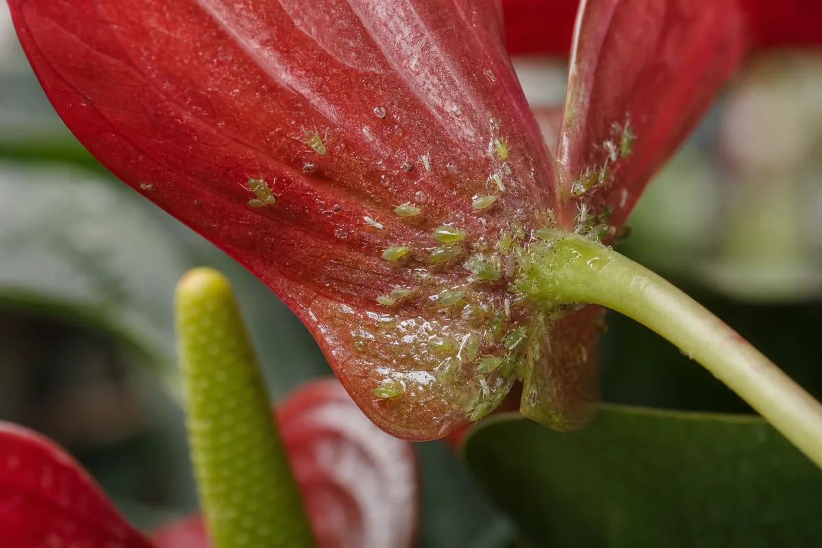 Close-up of Aphids on Anthurium - diagnostic detail