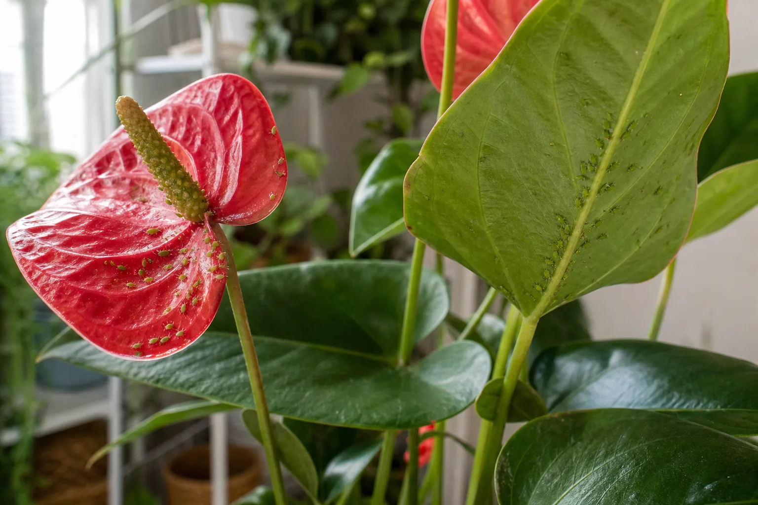Aphids on Anthurium - visible symptom on the plant