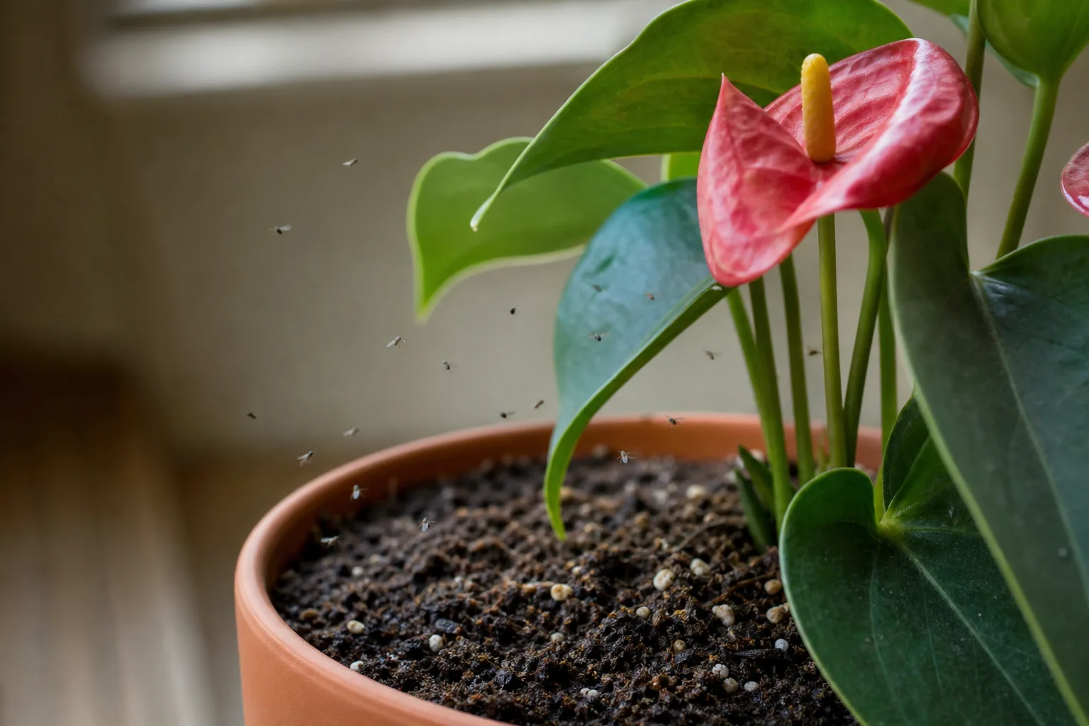 Fungus Gnats on Anthurium - visible symptom on the plant
