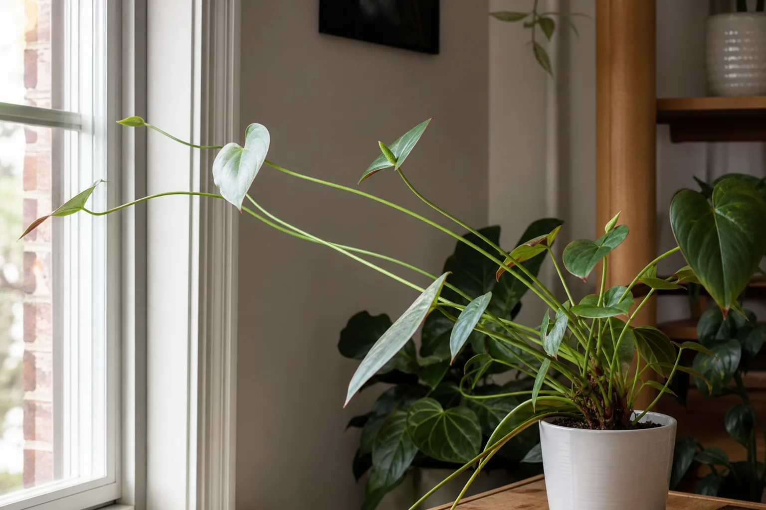 Leggy Growth on Anthurium - visible symptom on the plant