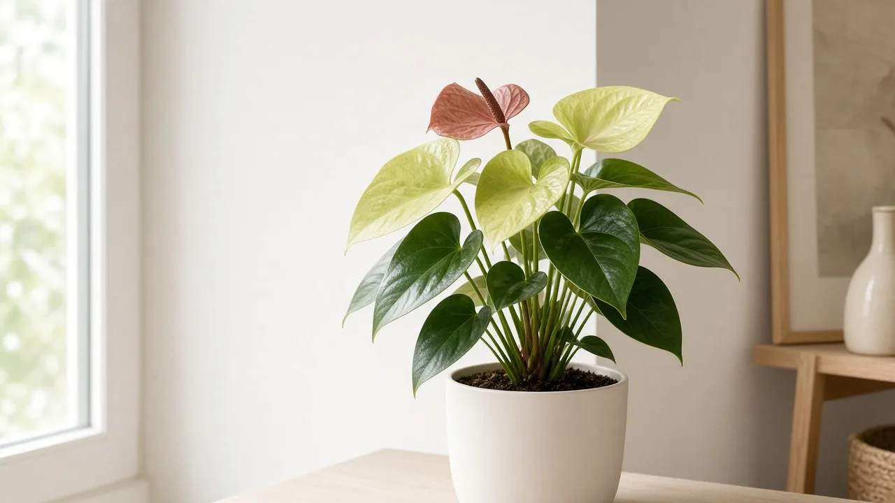 Pale Leaves on Anthurium - washed-out foliage on a flamingo flower plant