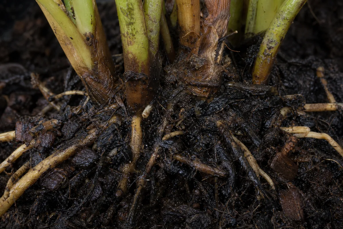 Close-up of Root Rot on Anthurium - diagnostic detail