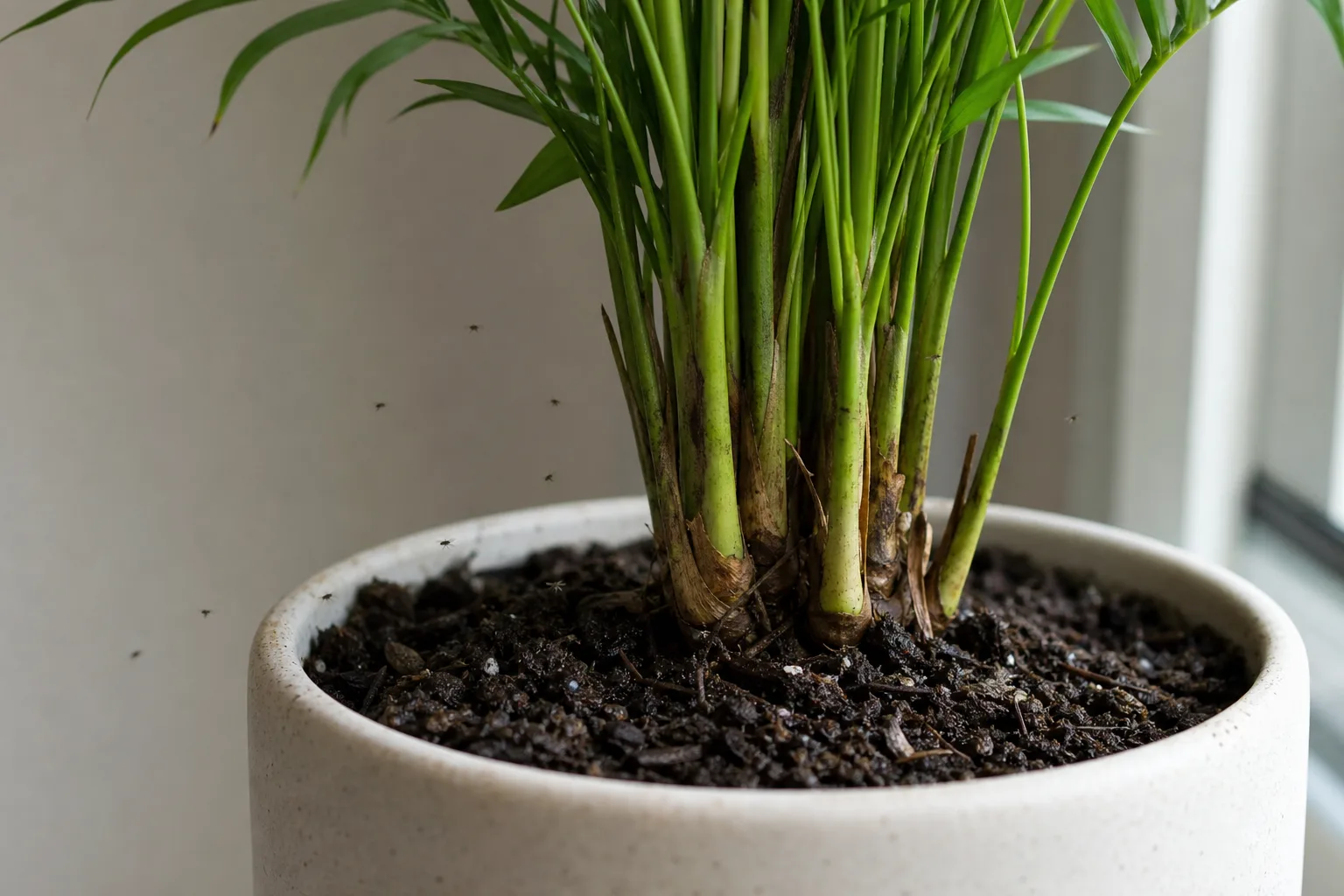 Fungus Gnats on Areca Palm - visible symptom on the plant
