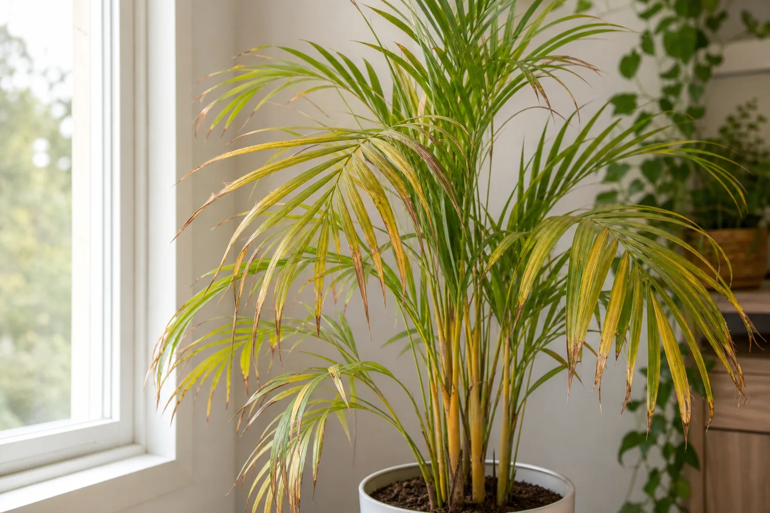 Low Humidity on Areca Palm - visible symptom on the plant