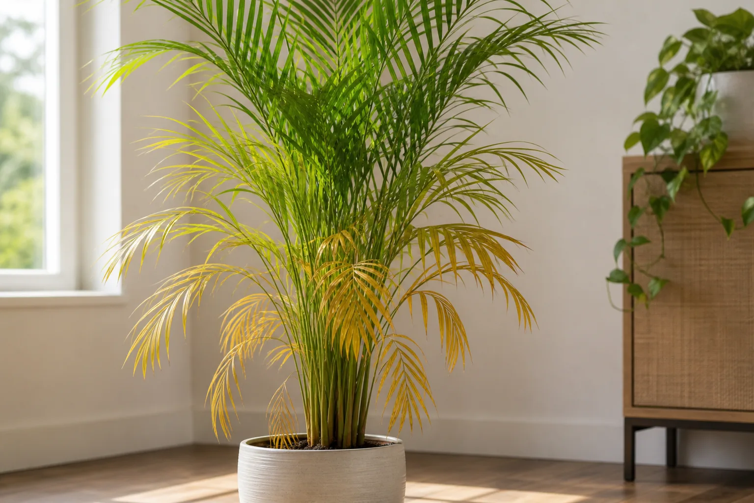Yellow Leaves on Areca Palm - visible symptom on the plant