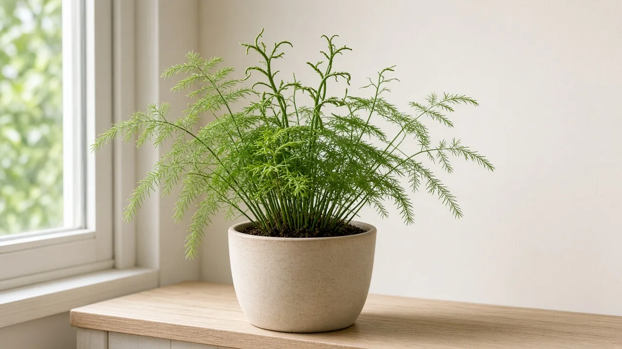Distorted leaves on Asparagus Fern - kinked twisted new cladode spears