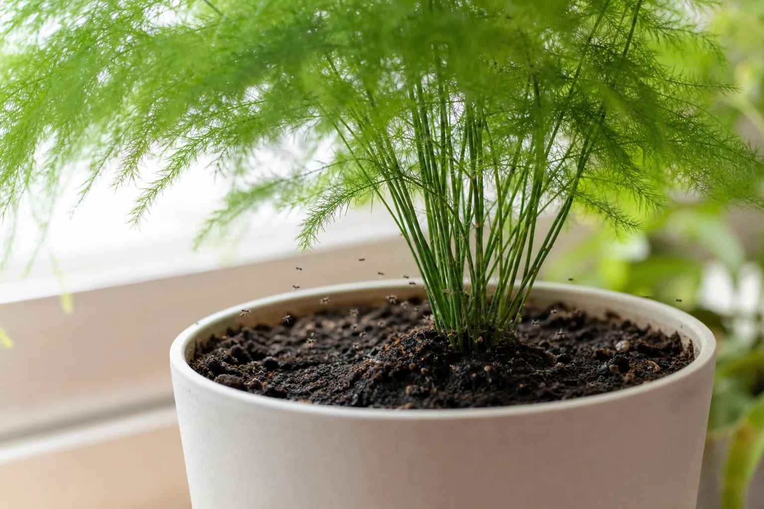 Fungus Gnats on Asparagus Fern - visible symptom on the plant