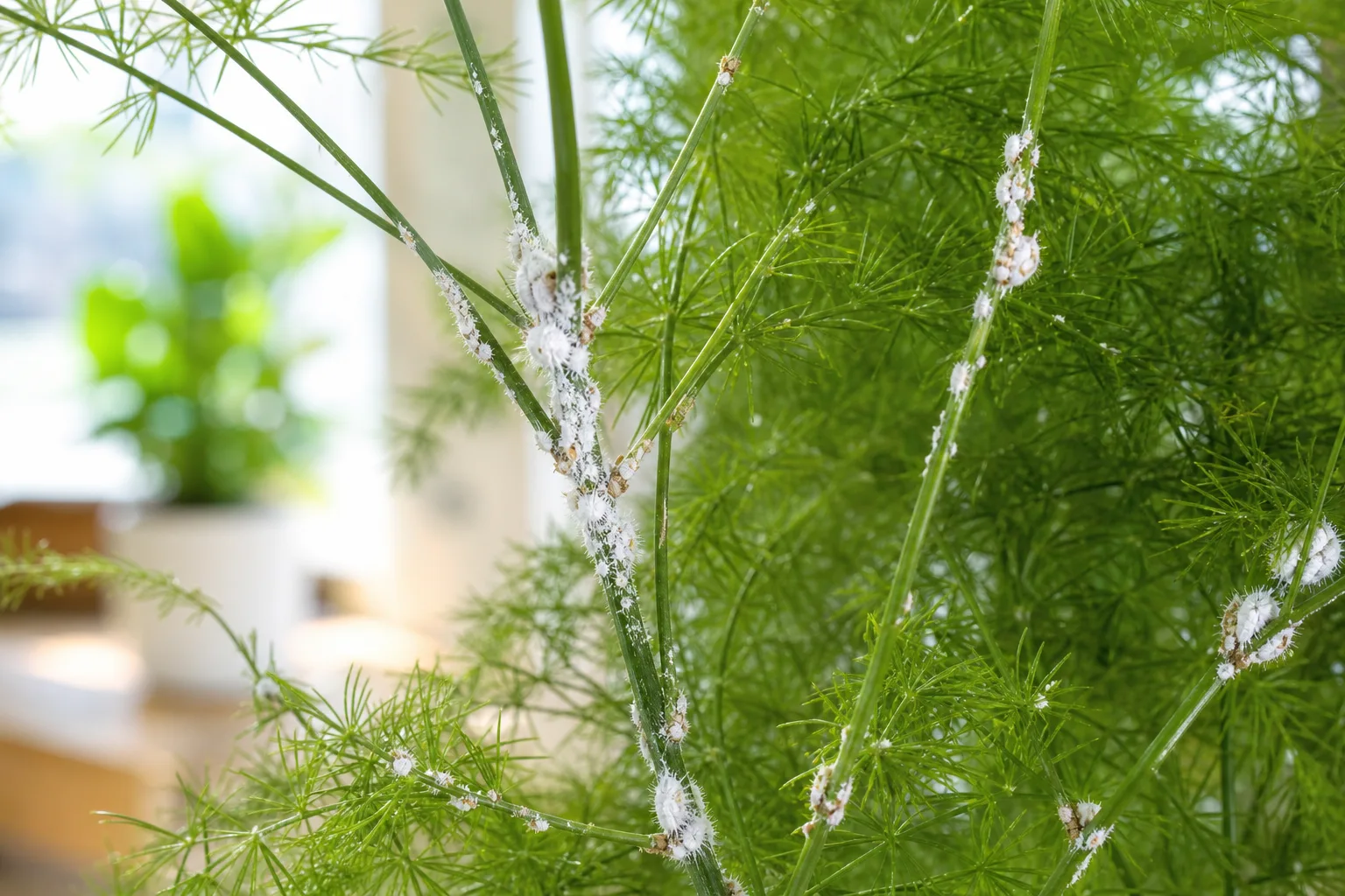 Mealybugs on Asparagus Fern - visible symptom on the plant