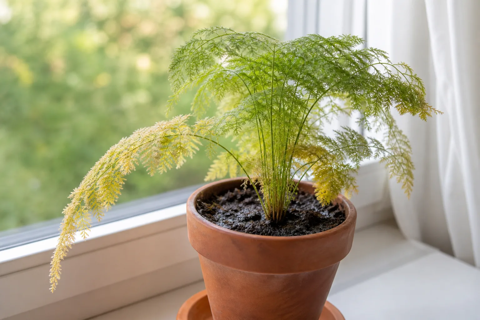 Overwatering on Asparagus Fern - visible symptom on the plant