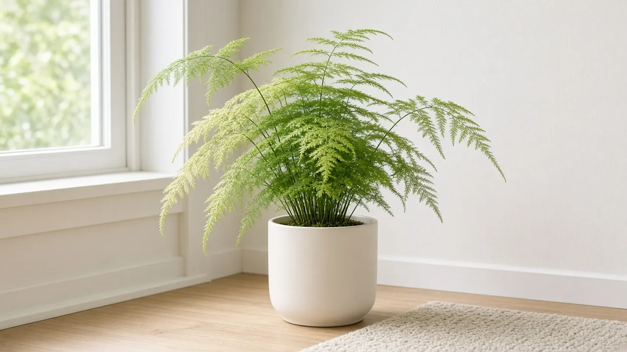 Pale Leaves on Asparagus Fern - washed-out light green cladodes on wiry fronds
