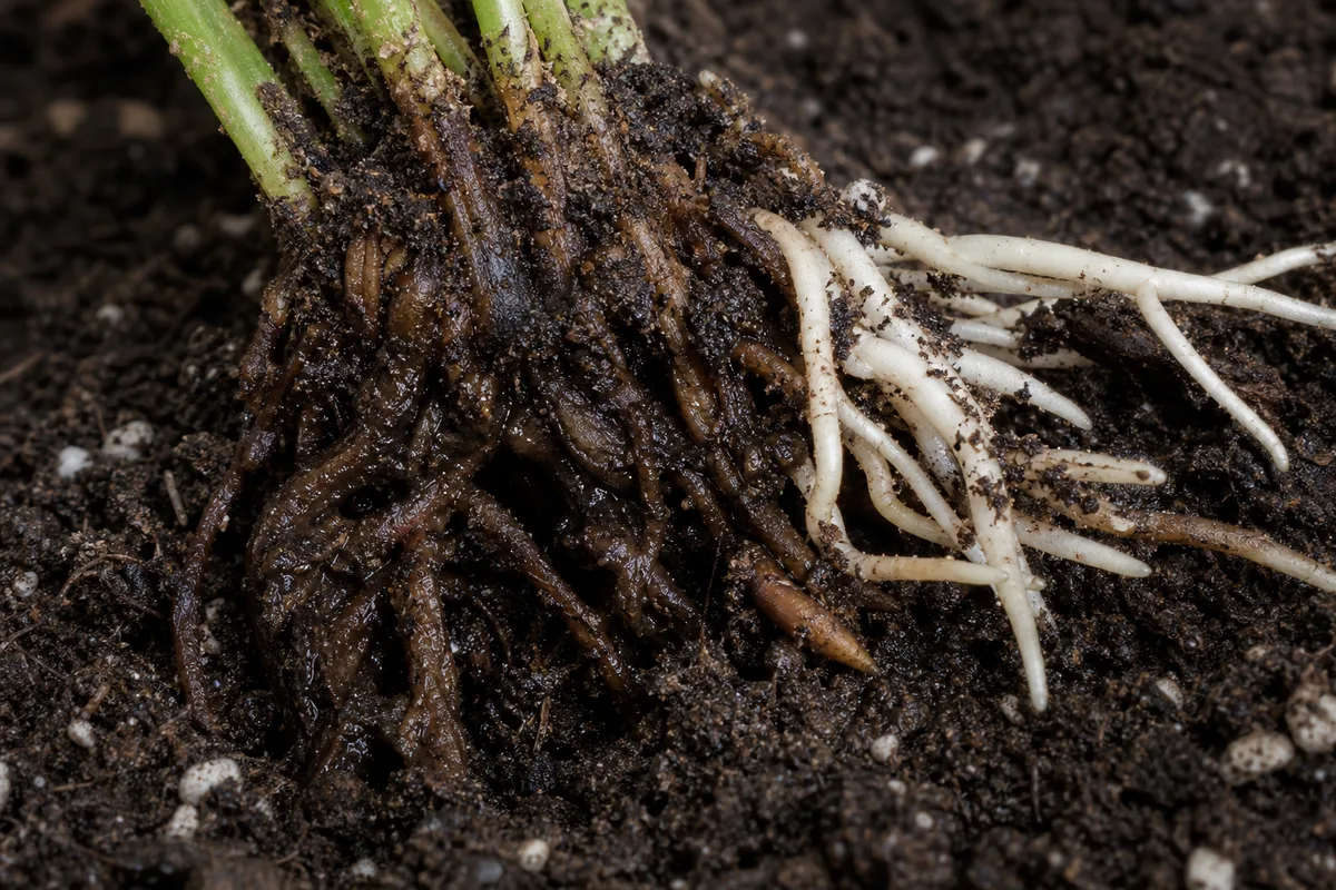 Close-up of Root Rot on Asparagus Fern - diagnostic detail
